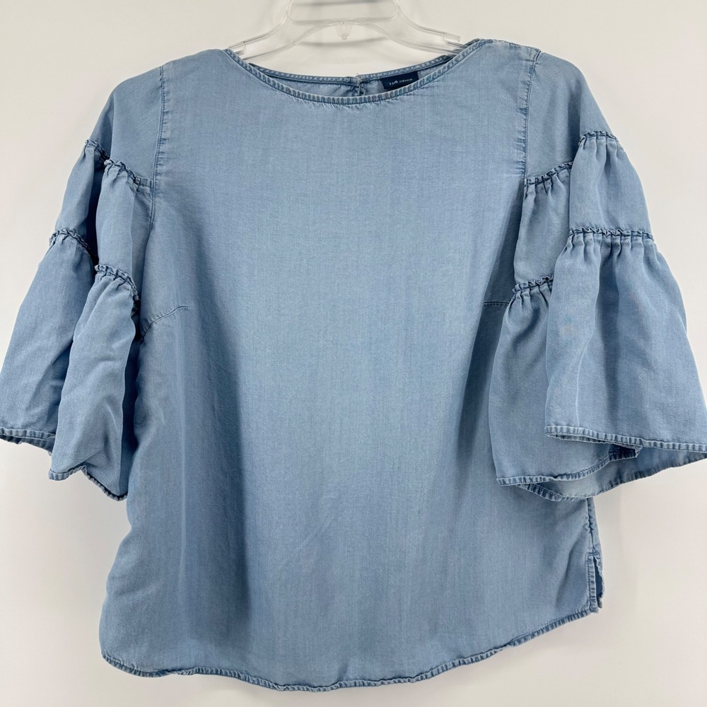 J Jill Denim Chambray Ruffle Bell Sleeve Top Light Wash Blue Size Medium Boho